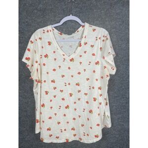 Old Navy Strawberry Print V-Neck T-Shirt Women's‎ XL Cream Short Sleeve
